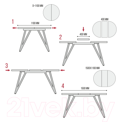 Обеденный стол Millwood Женева 3 Л D100x140x100x76 (дуб белый Craft/металл черный)