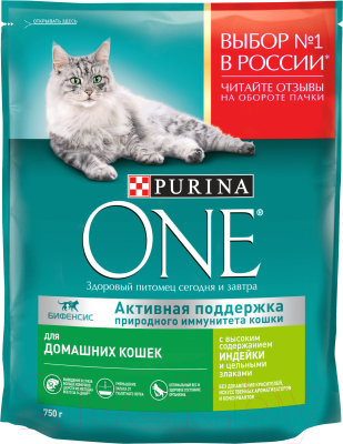 Сухой корм для кошек Pro Plan One для домашних кошек с индейкой и цельными злаками (750г)