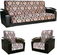 Комплект мягкой мебели Асмана Антуан (подлокотники кожзам коричневый/велюр вензель) - 
