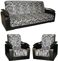 Комплект мягкой мебели Асмана Антуан (подлокотники кожзам черный/велюр зебра) - 
