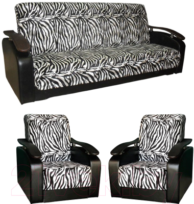Комплект мягкой мебели Асмана Антуан (подлокотники кожзам черный/велюр зебра)