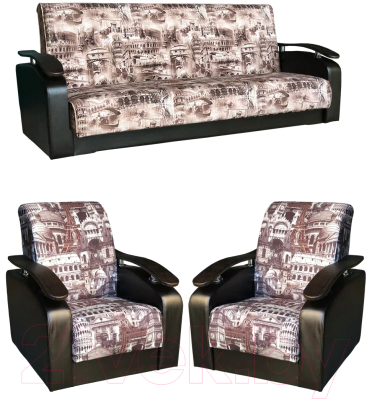 Комплект мягкой мебели Асмана Антуан (подлокотники кожзам коричневый/архитектура шоколад)