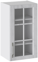 Шкаф навесной для кухни ТриЯ Прованс со стеклом В_72-40_1ДРс (белый глянец/санторини светлый) - 