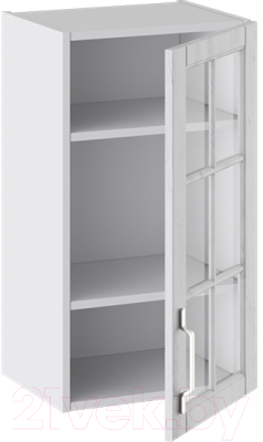 Шкаф навесной для кухни ТриЯ Прованс со стеклом В_72-40_1ДРс (белый глянец/санторини светлый)