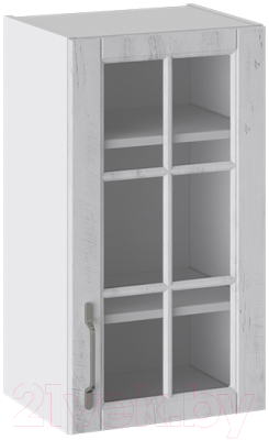 Шкаф навесной для кухни ТриЯ Прованс со стеклом В_72-40_1ДРс (белый глянец/санторини светлый)