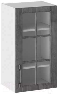 Шкаф навесной для кухни ТриЯ Прованс со стеклом В_72-40_1ДРс (белый глянец/санторини темный)