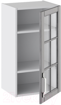 Шкаф навесной для кухни ТриЯ Прованс со стеклом В_72-40_1ДРс (белый глянец/санторини темный)