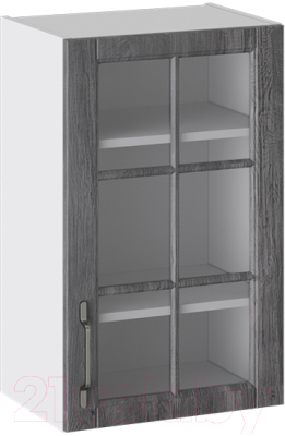 Шкаф навесной для кухни ТриЯ Прованс со стеклом В_72-45_1ДРс (белый глянец/санторини темный)