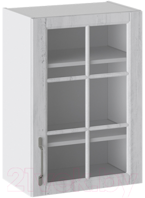 Шкаф навесной для кухни ТриЯ Прованс со стеклом В_72-50_1ДРс (белый глянец/санторини светлый)
