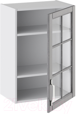Шкаф навесной для кухни ТриЯ Прованс со стеклом В_72-50_1ДРс (белый глянец/санторини темный)