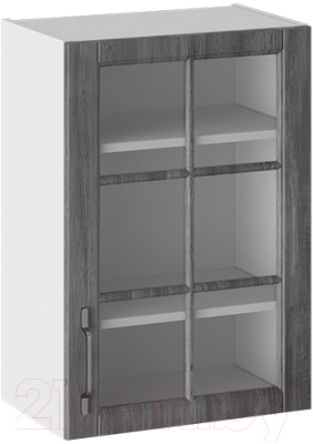 Шкаф навесной для кухни ТриЯ Прованс со стеклом В_72-50_1ДРс (белый глянец/санторини темный)