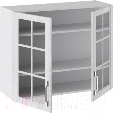 Шкаф навесной для кухни ТриЯ Прованс со стеклом В_72-90_2ДРс (белый глянец/санторини светлый)