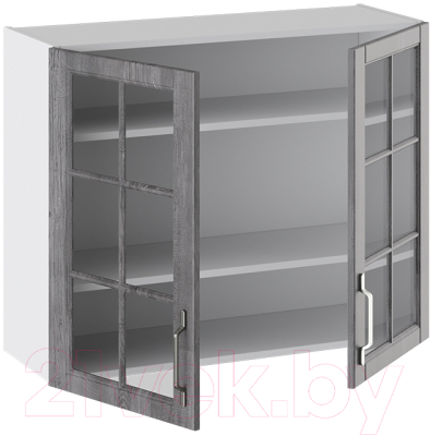 Шкаф навесной для кухни ТриЯ Прованс со стеклом В_72-90_2ДРс (белый глянец/санторини темный)