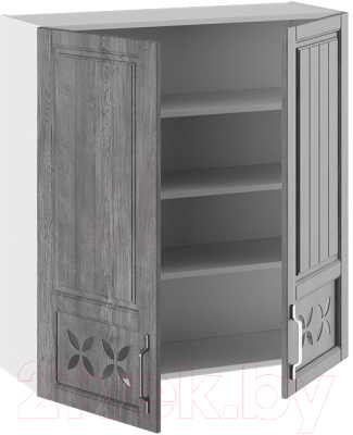Шкаф навесной для кухни ТриЯ Прованс В_96-90_2ДРД (белый глянец/санторини темный)