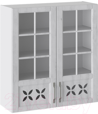 Шкаф навесной для кухни ТриЯ Прованс со стеклом В_96-90_2ДРДс (белый глянец/санторини светлый)