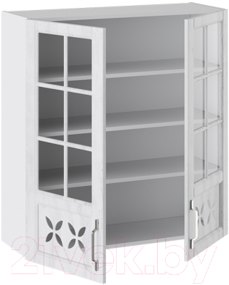 Шкаф навесной для кухни ТриЯ Прованс со стеклом В_96-90_2ДРДс (белый глянец/санторини светлый)