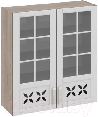 Шкаф навесной для кухни ТриЯ Прованс со стеклом В_96-90_2ДРДс (дуб сонома трюфель/кремовый)