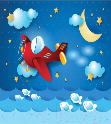 Наволочка декоративная JoyArty Мультяшный самолетик в ночном небе / sl_26892