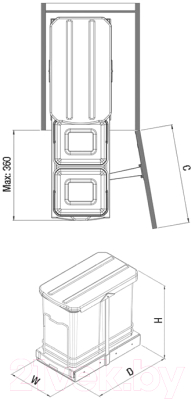 Корзина мусорная выдвижная Starax S-2392-A (12л+12л, антрацит)