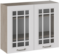 Шкаф навесной для кухни ТриЯ Одри со стеклом В_72-90_2ДРс (белый софт) - 