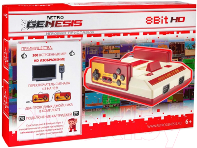 Игровая приставка Retro Genesis 8 Bit HD + 300 игр (белый/красный)