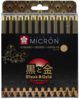Набор капиллярных ручек Sakura Pen Pigma Micron Black & Gold / POXSDKB12YOS (12шт) - 
