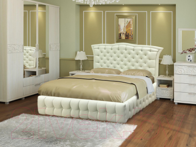 Двуспальная кровать Асмана Двойная-5 160x200 (категория 3/искусственная кожа белый)