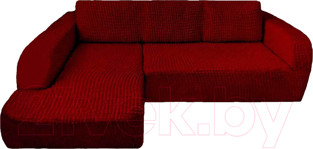 Чехол на угловой диван Софатэкс ПО-3 без оборки левый (бордовый)