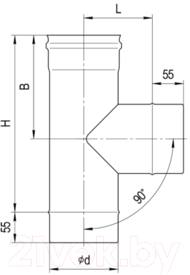 Тройник для дымохода Ferrum 90° Ф125 / f4705 (430/0.5мм)