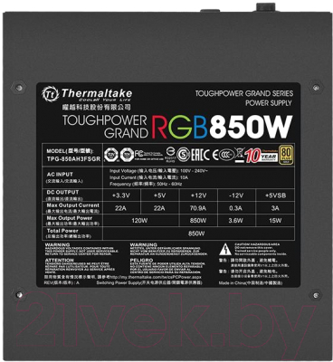 Блок питания для компьютера Thermaltake Toughpower Grand RGB Sync 850W / PS-TPG-0850FPCGEU-S