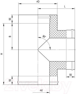 Тройник для дымохода Ferrum 90° 430/0.5мм Ф100x200 f4401 (нержавеющая сталь)