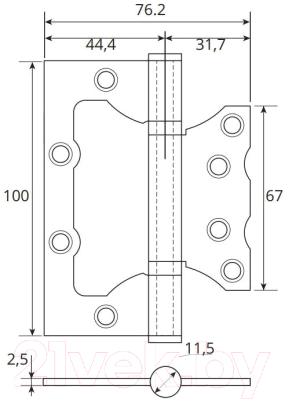 Комплект петель дверных VELA 100x70x2.5-2BB (2шт, черный)