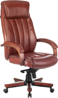 Кресло офисное Бюрократ T-9922WALNUT (кожа светло-коричневый Leather Eichel/дерево) - 