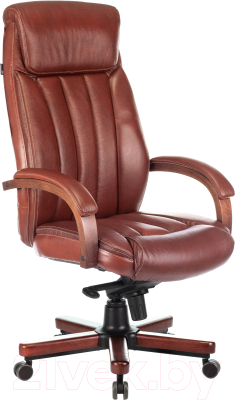Кресло офисное Бюрократ T-9922WALNUT (кожа светло-коричневый Leather Eichel/дерево)