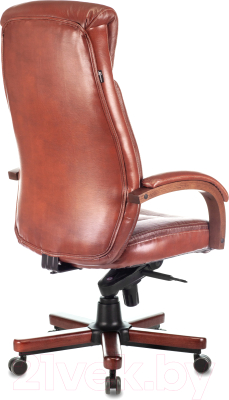 Кресло офисное Бюрократ T-9922WALNUT (кожа светло-коричневый Leather Eichel/дерево)