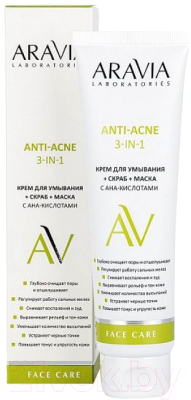 Крем для умывания Aravia Laboratories Крем+скраб+маска с AHA-кислотами Anti-Acne 3-in-1 (100мл)