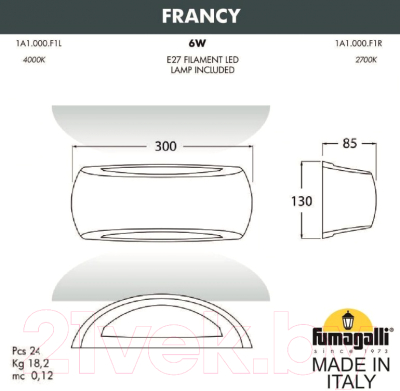 Бра уличное Fumagalli Francy 1A1.000.000.LYF1R