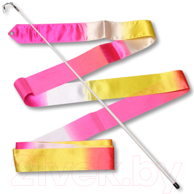 Лента для художественной гимнастики с палочкой Indigo АВ236-16 (56см, белый/желтый/розовый)