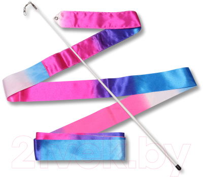 Лента для художественной гимнастики с палочкой Indigo АВ236-16 (56см, белый/синий/розовый)