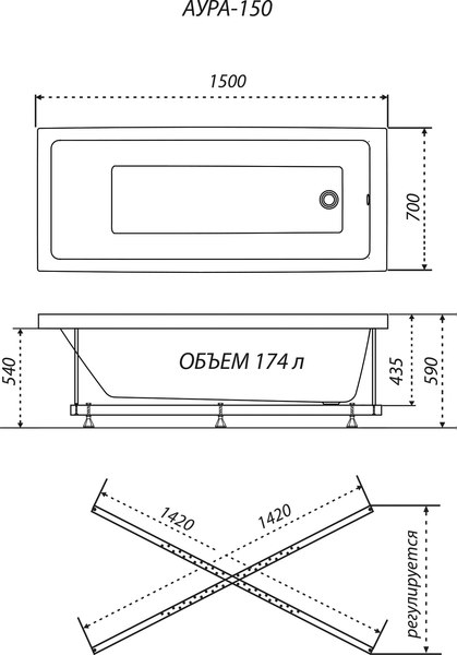 Купить Ванна акриловая Triton Аура 150x70 в Гомеле
