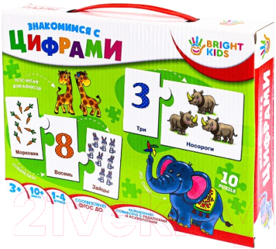 

Развивающие карточки Bright Kids, Пазлы. Знакомимся с цифрами / ИН-7621