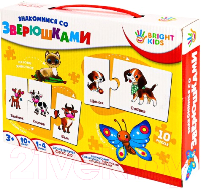 

Развивающие карточки Bright Kids, Пазлы. Знакомимся со зверюшками / ИН-7622