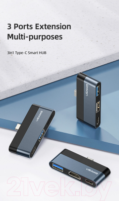USB-хаб Usams Type-C Mini USB / US-SJ490 (темно-серый)
