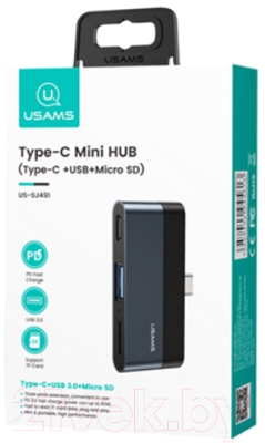 USB-хаб Usams Type-C Mini USB / US-SJ491 (темно-серый)