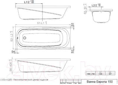 Ванна акриловая Triton Европа 150x70 (с ножками)