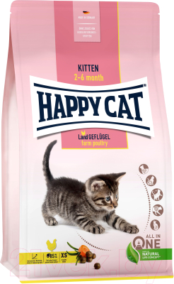 Сухой корм для кошек Happy Cat Kitten Land Geflugel 37.5/21 птица, лосось, без злаков / 70535 (1.3кг)