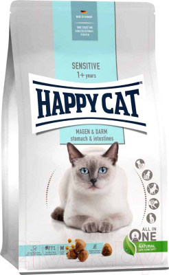 Сухой корм для кошек Happy Cat Sensitive Magen&Darm 34/14 утка и рис для пищеварения / 70596 (1.3кг)