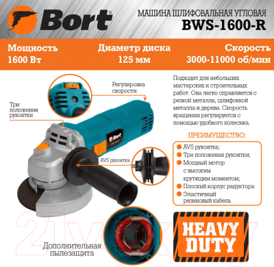 Угловая шлифовальная машина Bort BWS-1600-R (93411157)