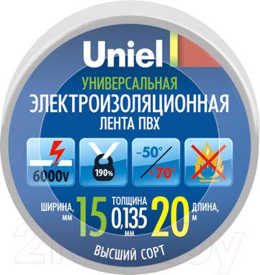 Изолента Uniel UIT-135P 20/15/01 / 04488 (белый)
