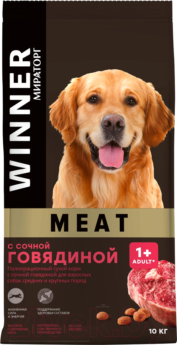 Сухой корм для собак Winner Мираторг Для взрослых ср. и крупн. пород с сочной говядиной / 1010017164